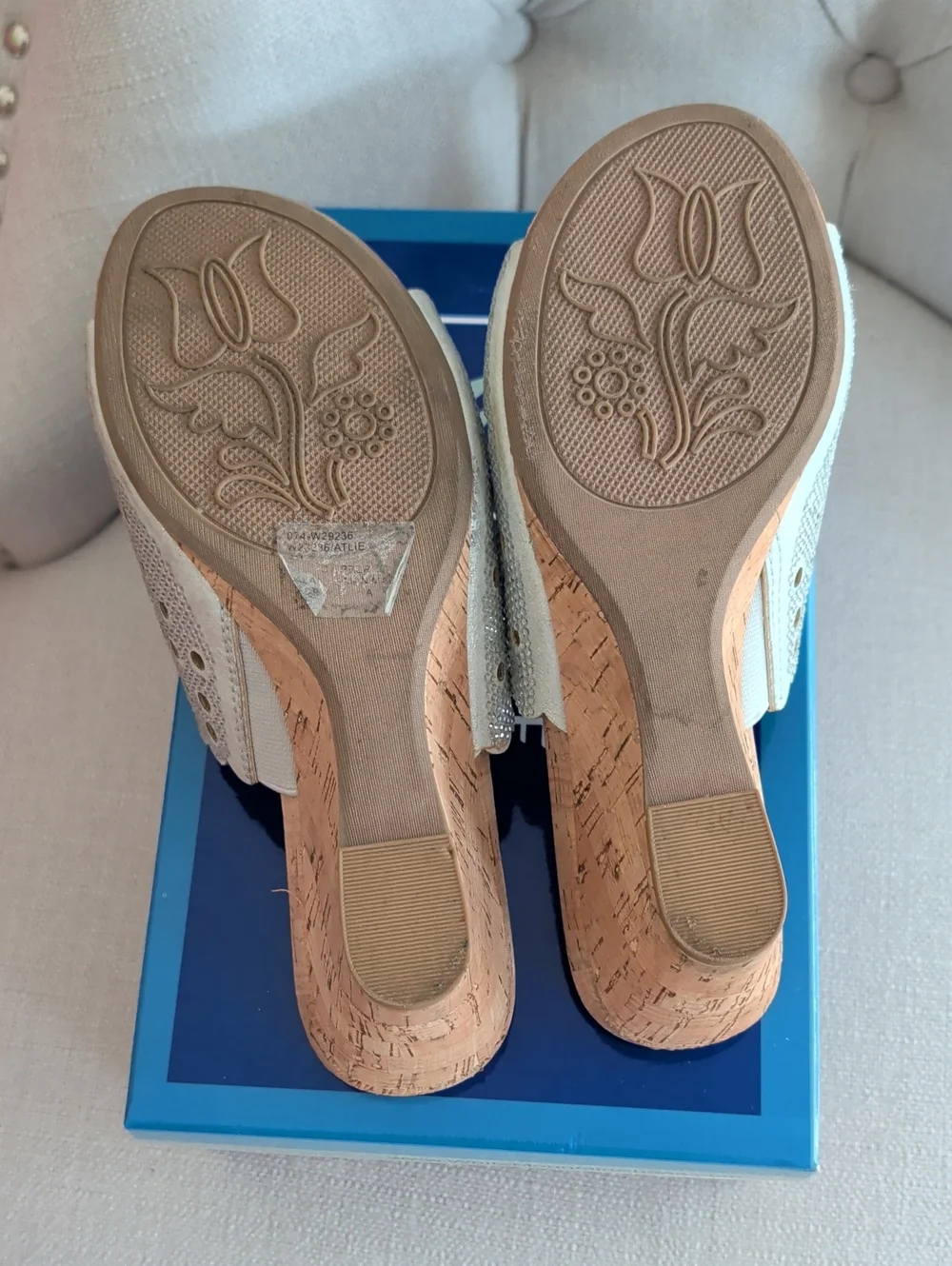 White Mountain Metallic Silver Perforated Wedge Slide Sandals